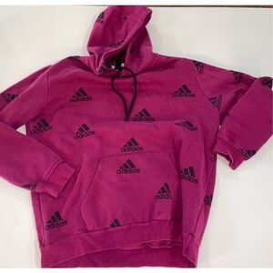 Adidas Hoodie Mens S Small Dark Purple All Over Print Pullover Sweater Pocket A4
